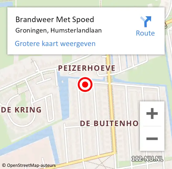 Locatie op kaart van de 112 melding: Brandweer Met Spoed Naar Groningen, Humsterlandlaan op 18 mei 2015 09:48