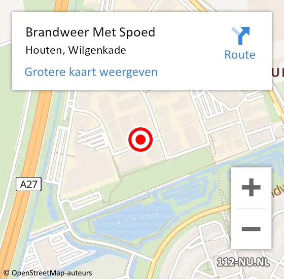 Locatie op kaart van de 112 melding: Brandweer Met Spoed Naar Houten, Wilgenkade op 18 mei 2015 10:02