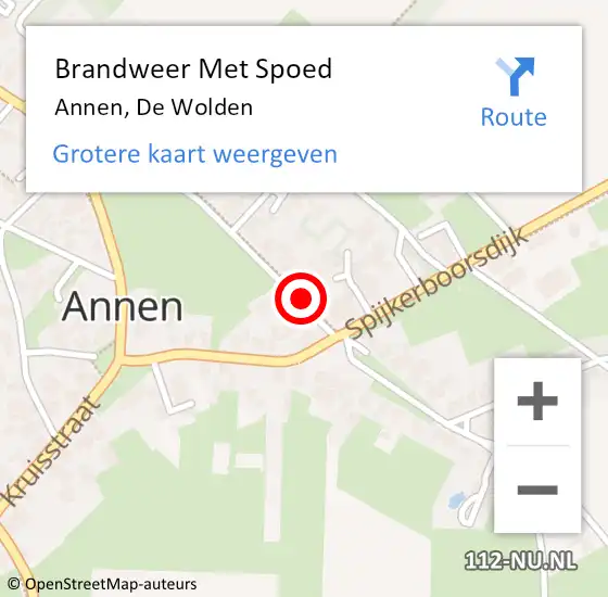 Locatie op kaart van de 112 melding: Brandweer Met Spoed Naar Annen, De Wolden op 18 mei 2015 10:16