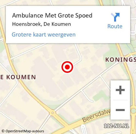 Locatie op kaart van de 112 melding: Ambulance Met Grote Spoed Naar Hoensbroek, De Koumen op 18 mei 2015 13:15