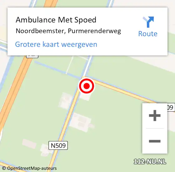 Locatie op kaart van de 112 melding: Ambulance Met Spoed Naar Noordbeemster, Purmerenderweg op 18 mei 2015 13:41