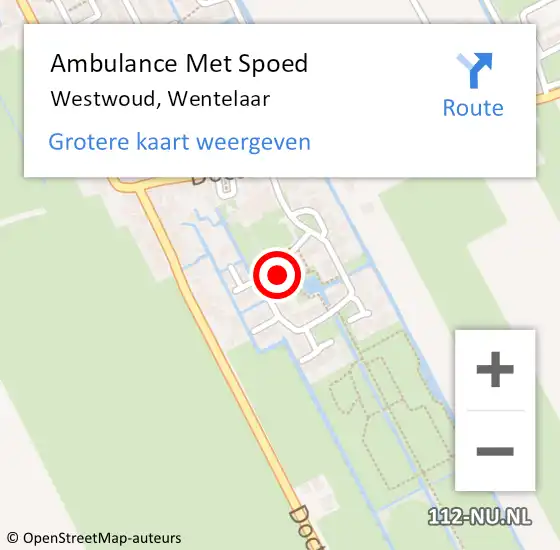 Locatie op kaart van de 112 melding: Ambulance Met Spoed Naar Westwoud, Wentelaar op 18 mei 2015 13:44