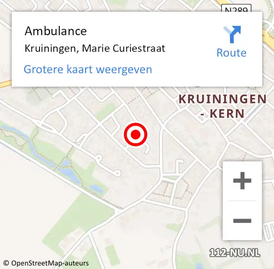 Locatie op kaart van de 112 melding: Ambulance Kruiningen, Marie Curiestraat op 18 mei 2015 15:07