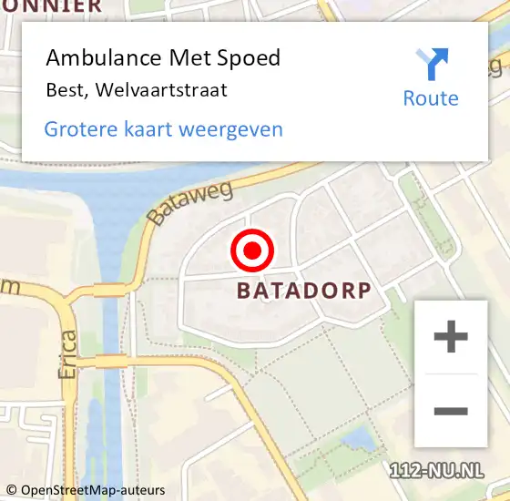 Locatie op kaart van de 112 melding: Ambulance Met Spoed Naar Best, Welvaartstraat op 18 mei 2015 15:47