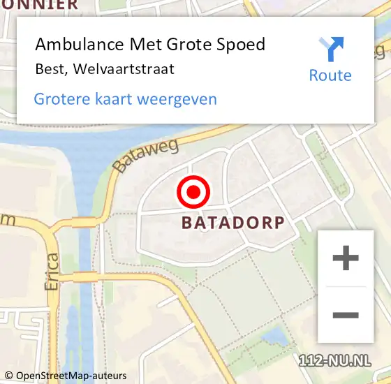 Locatie op kaart van de 112 melding: Ambulance Met Grote Spoed Naar Best, Welvaartstraat op 18 mei 2015 15:52