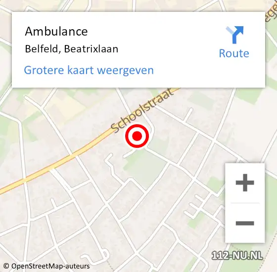 Locatie op kaart van de 112 melding: Ambulance Belfeld, Beatrixlaan op 18 mei 2015 17:21