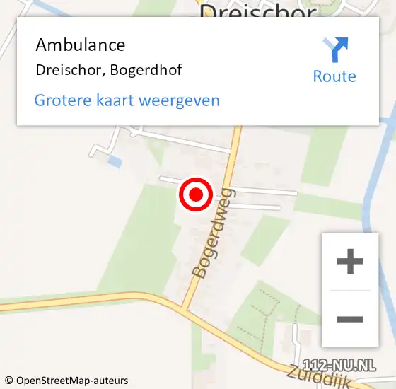 Locatie op kaart van de 112 melding: Ambulance Dreischor, Bogerdhof op 18 mei 2015 17:23