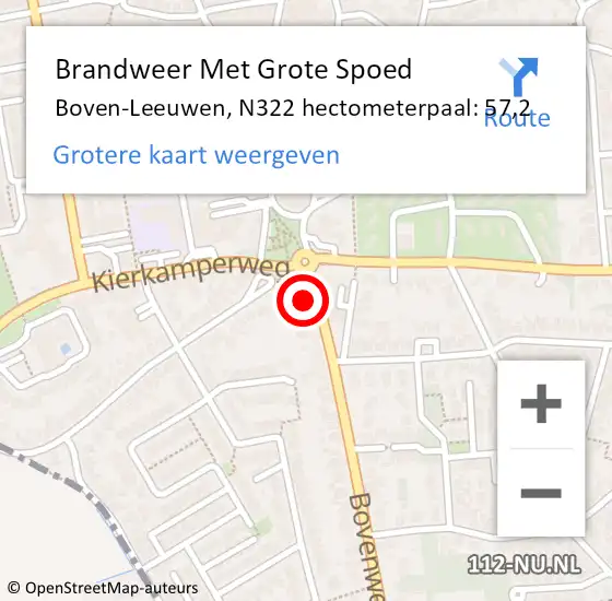 Locatie op kaart van de 112 melding: Brandweer Met Grote Spoed Naar Boven-Leeuwen, N322 hectometerpaal: 57,2 op 18 mei 2015 17:27