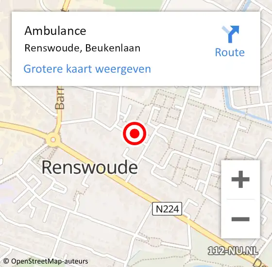 Locatie op kaart van de 112 melding: Ambulance Renswoude, Beukenlaan op 18 mei 2015 18:13