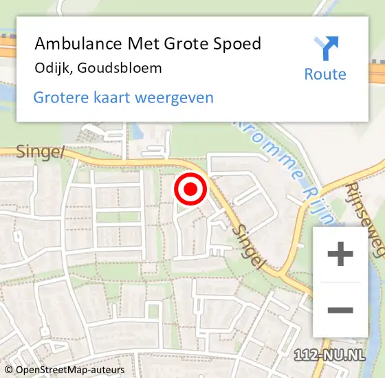 Locatie op kaart van de 112 melding: Ambulance Met Grote Spoed Naar Odijk, Goudsbloem op 18 mei 2015 18:46