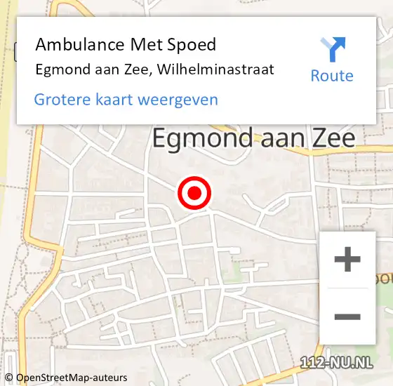 Locatie op kaart van de 112 melding: Ambulance Met Spoed Naar Egmond aan Zee, Wilhelminastraat op 18 mei 2015 19:11