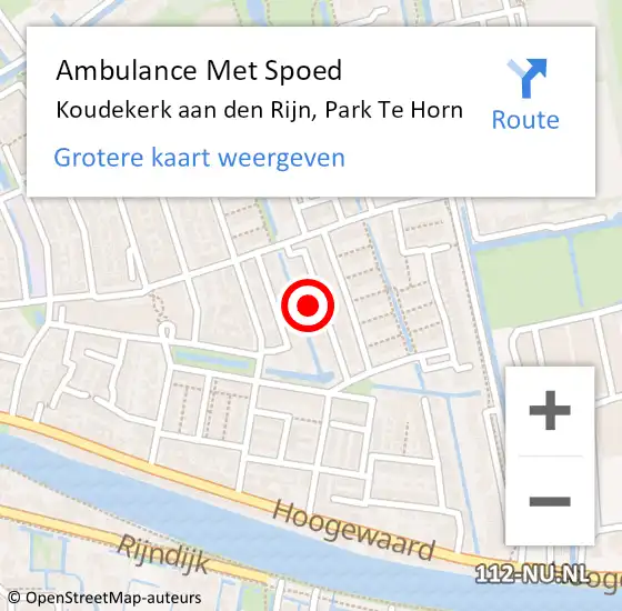 Locatie op kaart van de 112 melding: Ambulance Met Spoed Naar Koudekerk aan den Rijn, Park Te Horn op 18 mei 2015 20:06