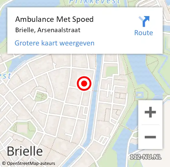 Locatie op kaart van de 112 melding: Ambulance Met Spoed Naar Brielle, Arsenaalstraat op 18 mei 2015 20:40