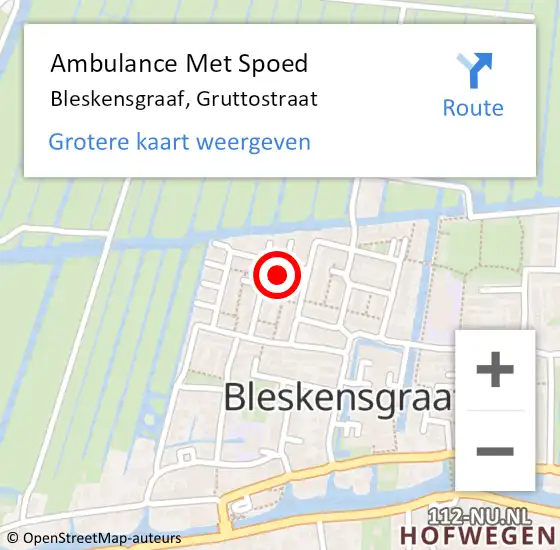 Locatie op kaart van de 112 melding: Ambulance Met Spoed Naar Bleskensgraaf, Gruttostraat op 18 mei 2015 20:48