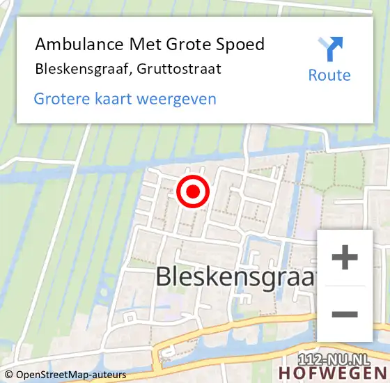 Locatie op kaart van de 112 melding: Ambulance Met Grote Spoed Naar Bleskensgraaf, Gruttostraat op 18 mei 2015 20:52