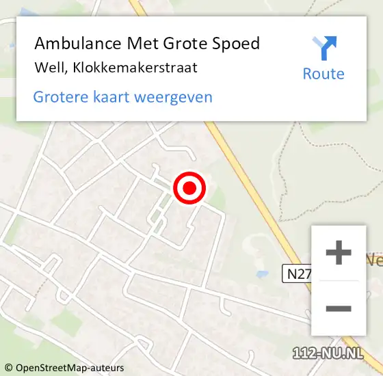 Locatie op kaart van de 112 melding: Ambulance Met Grote Spoed Naar Well, Klokkemakerstraat op 18 mei 2015 20:53