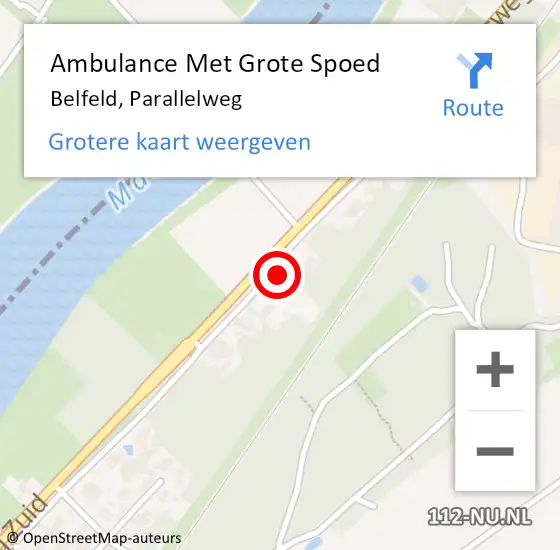 Locatie op kaart van de 112 melding: Ambulance Met Grote Spoed Naar Belfeld, Parallelweg op 18 mei 2015 21:17