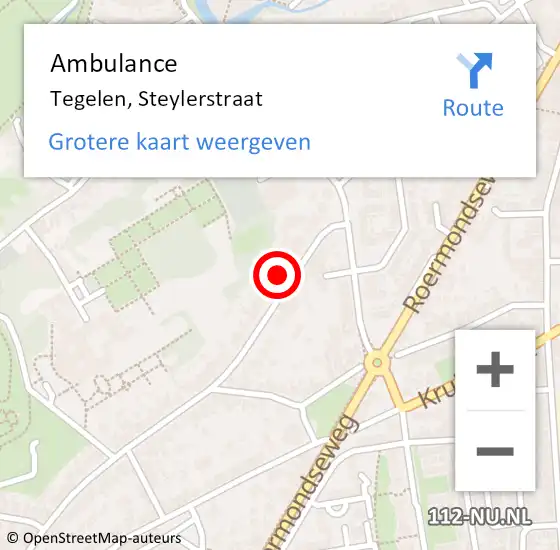 Locatie op kaart van de 112 melding: Ambulance Tegelen, Steylerstraat op 18 mei 2015 22:09