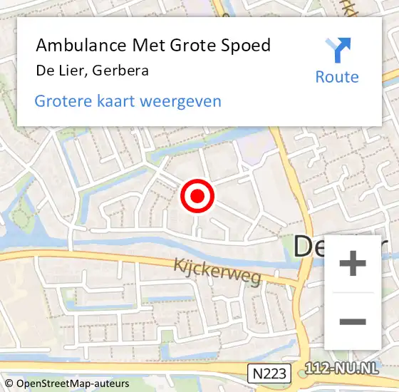 Locatie op kaart van de 112 melding: Ambulance Met Grote Spoed Naar De Lier, Gerbera op 18 mei 2015 22:43
