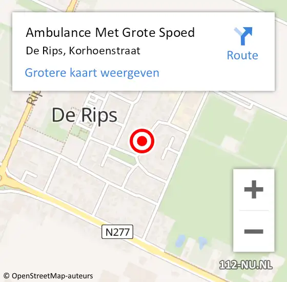 Locatie op kaart van de 112 melding: Ambulance Met Grote Spoed Naar De Rips, Korhoenstraat op 19 mei 2015 01:19