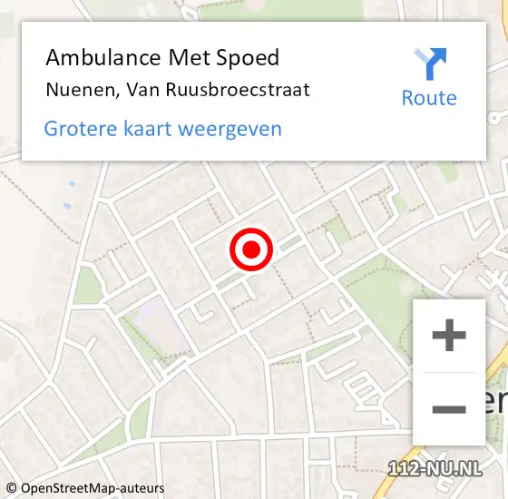 Locatie op kaart van de 112 melding: Ambulance Met Spoed Naar Nuenen, Van Ruusbroecstraat op 19 mei 2015 09:08