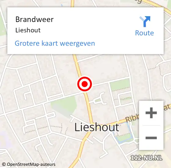 Locatie op kaart van de 112 melding: Brandweer Lieshout op 19 mei 2015 09:12