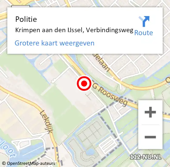 Locatie op kaart van de 112 melding: Politie Krimpen aan den IJssel, Verbindingsweg op 19 mei 2015 09:13