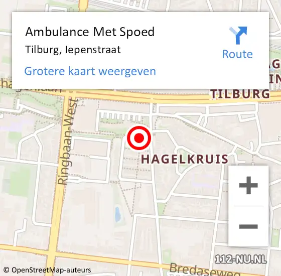 Locatie op kaart van de 112 melding: Ambulance Met Spoed Naar Tilburg, Iepenstraat op 19 mei 2015 12:22