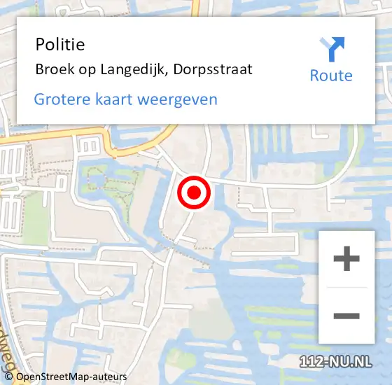 Locatie op kaart van de 112 melding: Politie Broek op Langedijk, Dorpsstraat op 19 mei 2015 12:54