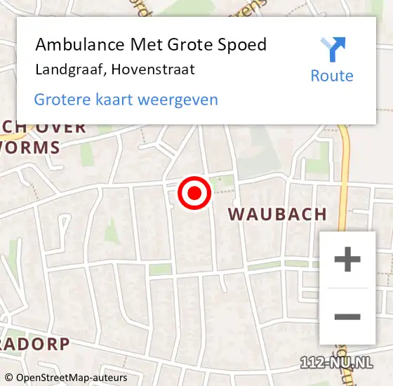 Locatie op kaart van de 112 melding: Ambulance Met Grote Spoed Naar Landgraaf, Hovenstraat op 19 mei 2015 13:10