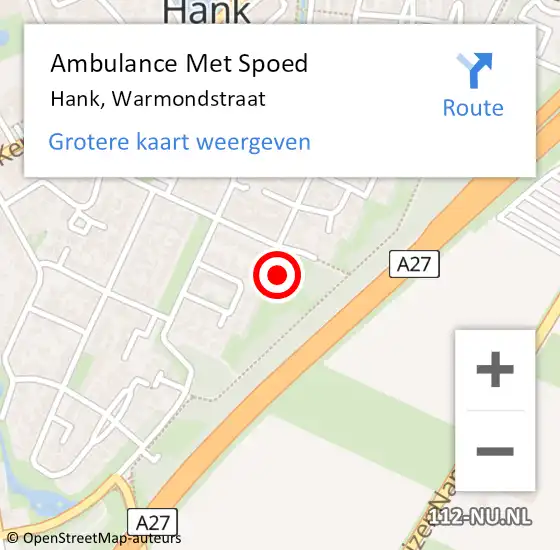 Locatie op kaart van de 112 melding: Ambulance Met Spoed Naar Hank, Warmondstraat op 19 mei 2015 13:27