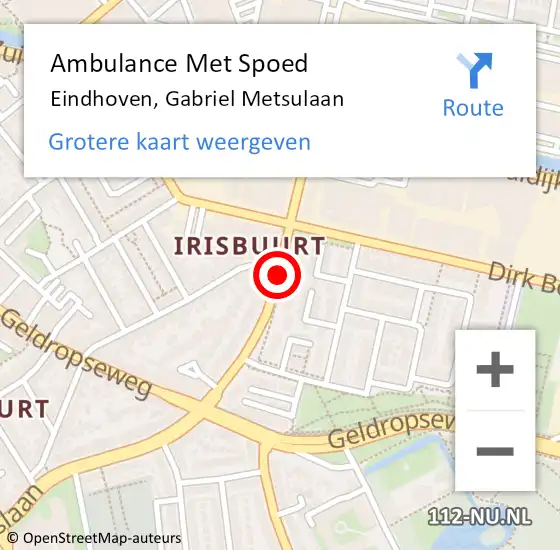 Locatie op kaart van de 112 melding: Ambulance Met Spoed Naar Eindhoven, Gabriel Metsulaan op 19 mei 2015 14:16