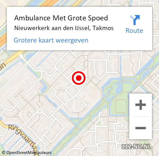 Locatie op kaart van de 112 melding: Ambulance Met Grote Spoed Naar Nieuwerkerk aan den IJssel, Takmos op 19 mei 2015 16:13