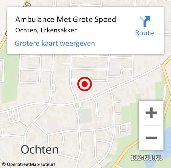 Locatie op kaart van de 112 melding: Ambulance Met Grote Spoed Naar Ochten, Erkensakker op 19 mei 2015 17:39