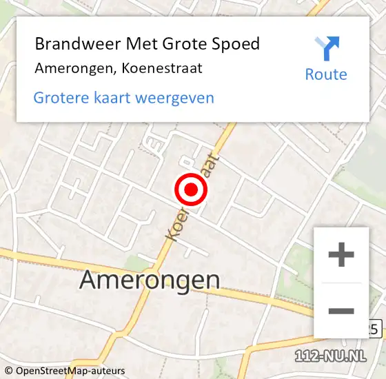 Locatie op kaart van de 112 melding: Brandweer Met Grote Spoed Naar Amerongen, Koenestraat op 19 mei 2015 19:25