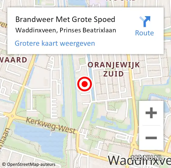 Locatie op kaart van de 112 melding: Brandweer Met Grote Spoed Naar Waddinxveen, Prinses Beatrixlaan op 19 mei 2015 19:42