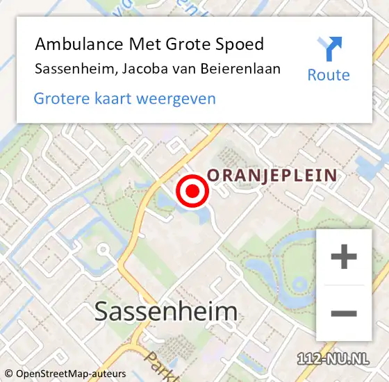 Locatie op kaart van de 112 melding: Ambulance Met Grote Spoed Naar Sassenheim, Jacoba van Beierenlaan op 19 mei 2015 19:54