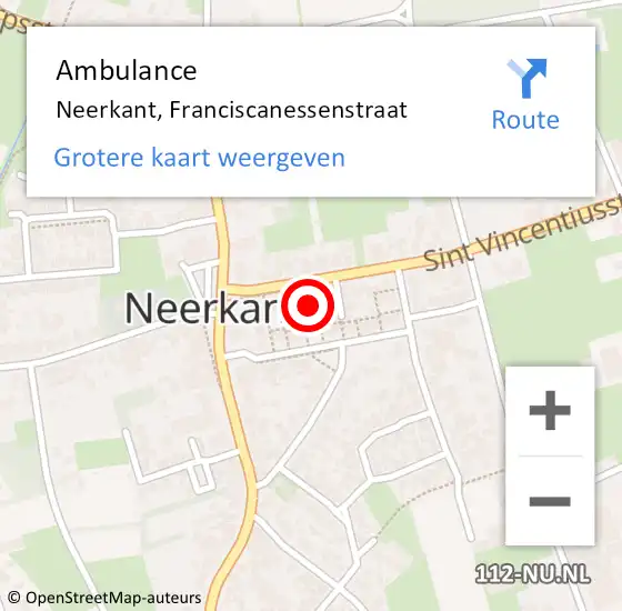 Locatie op kaart van de 112 melding: Ambulance Neerkant, Franciscanessenstraat op 19 mei 2015 20:33