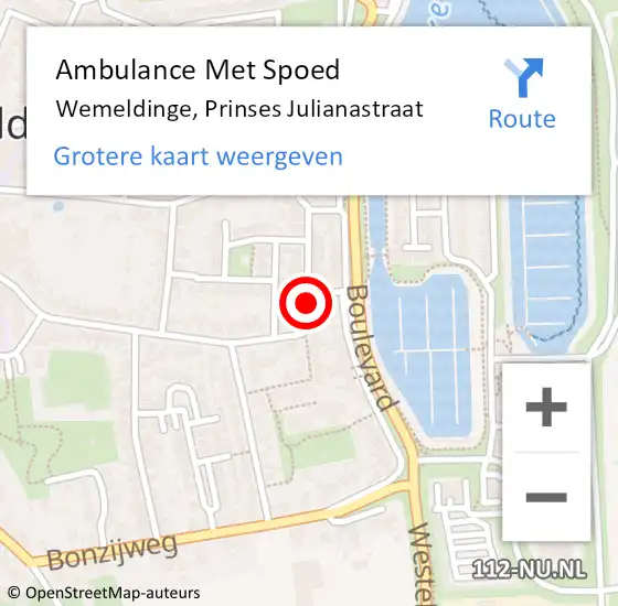 Locatie op kaart van de 112 melding: Ambulance Met Spoed Naar Wemeldinge, Prinses Julianastraat op 20 mei 2015 07:22