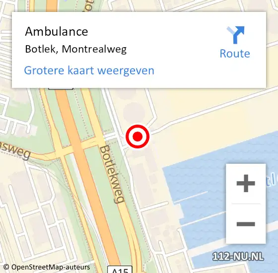 Locatie op kaart van de 112 melding: Ambulance Botlek, Montrealweg op 20 mei 2015 09:18