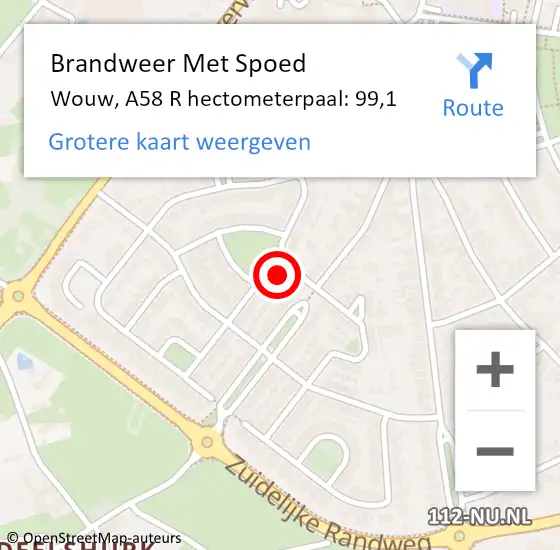 Locatie op kaart van de 112 melding: Brandweer Met Spoed Naar Wouw, A58 R hectometerpaal: 99,1 op 20 mei 2015 12:06