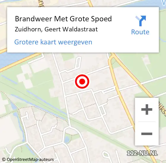 Locatie op kaart van de 112 melding: Brandweer Met Grote Spoed Naar Zuidhorn, Geert Waldastraat op 20 mei 2015 13:24