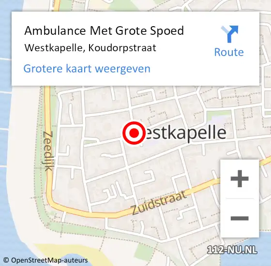 Locatie op kaart van de 112 melding: Ambulance Met Grote Spoed Naar Westkapelle, Koudorpstraat op 8 november 2013 11:34
