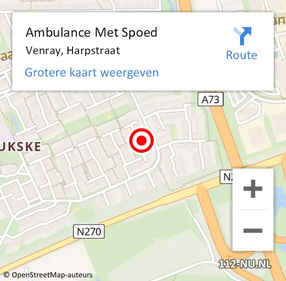 Locatie op kaart van de 112 melding: Ambulance Met Spoed Naar Venray, Harpstraat op 20 mei 2015 17:04