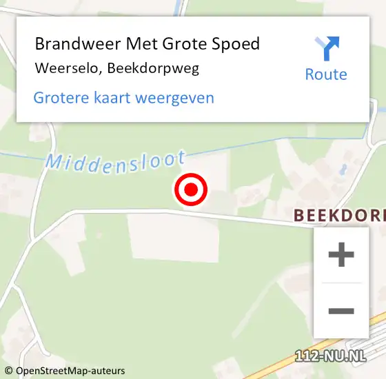 Locatie op kaart van de 112 melding: Brandweer Met Grote Spoed Naar Weerselo, Beekdorpweg op 20 mei 2015 17:04