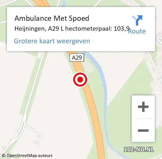 Locatie op kaart van de 112 melding: Ambulance Met Spoed Naar Heijningen, A29 L hectometerpaal: 103,9 op 20 mei 2015 17:50