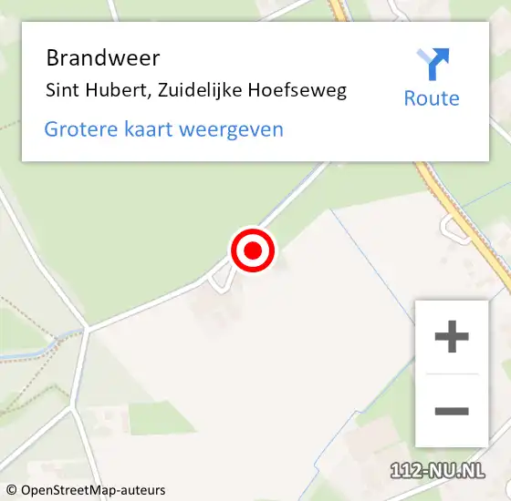 Locatie op kaart van de 112 melding: Brandweer Sint Hubert, Zuidelijke Hoefseweg op 20 mei 2015 17:54