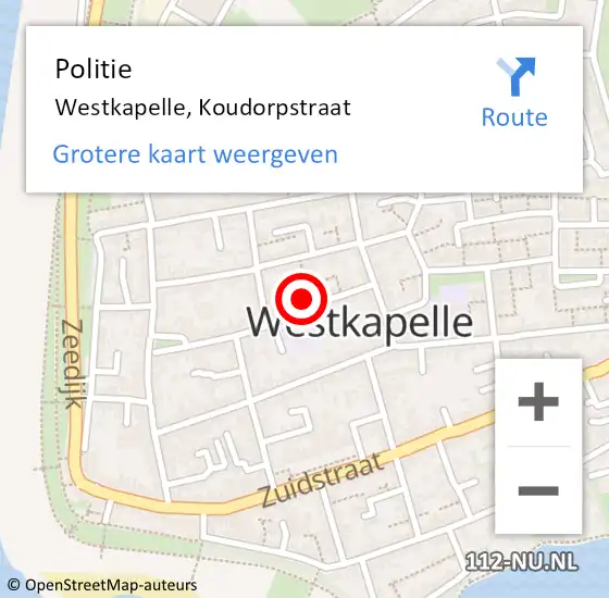 Locatie op kaart van de 112 melding: Politie Westkapelle, Koudorpstraat op 8 november 2013 11:49