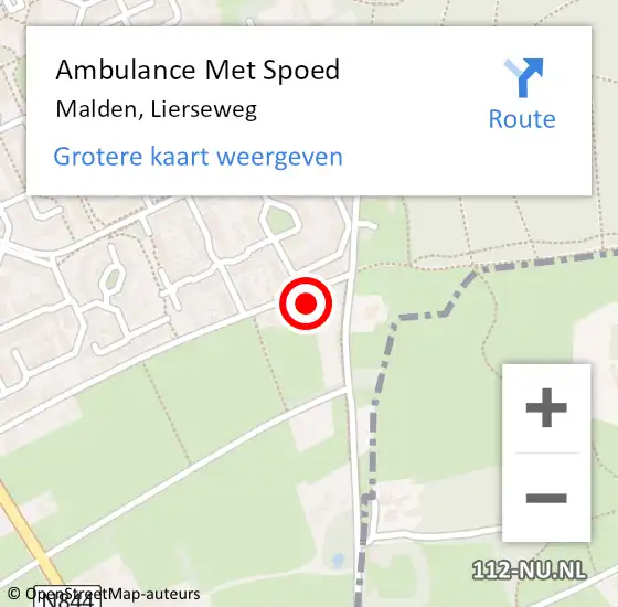 Locatie op kaart van de 112 melding: Ambulance Met Spoed Naar Malden, Lierseweg op 20 mei 2015 20:47