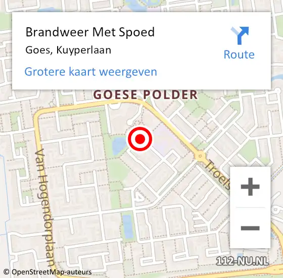 Locatie op kaart van de 112 melding: Brandweer Met Spoed Naar Goes, Kuyperlaan op 21 mei 2015 00:21